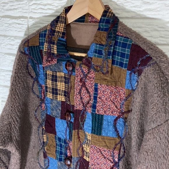 Cottage-Core Patchwork Handcrafted Embroidered Fuzzy Cozy Button Up Jacket - Picture 2 of 7